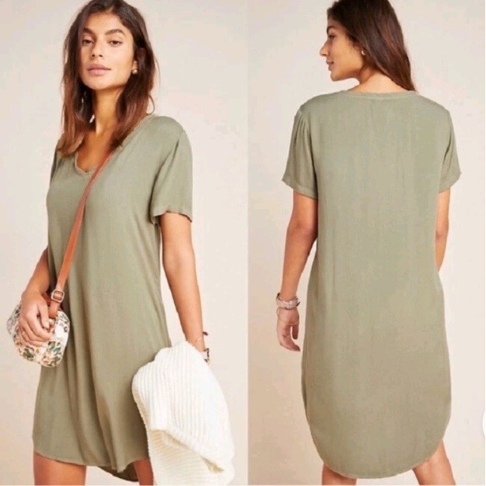 Cloth & Stone Anthropologie Crispin V Neck Tunic Dress Olive Green Size‎ Large